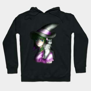 Young witch with a black and white cat Hoodie